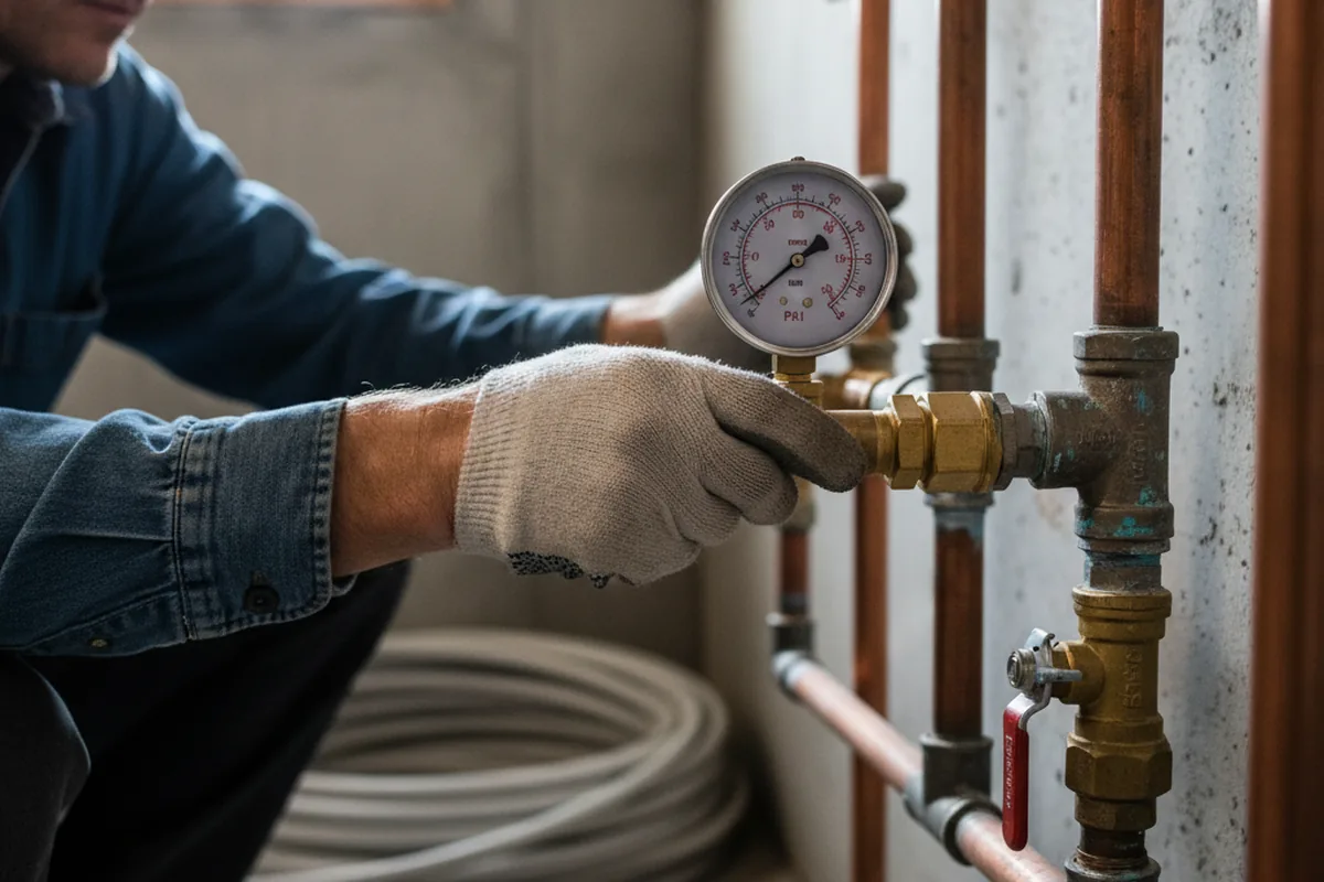 Pressure testing a repaired line during Water Line Repair in Woodbury